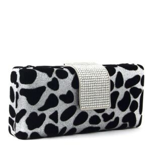 Charming Charlie Animal Print Velvet clutch with glitter Party Women Bag